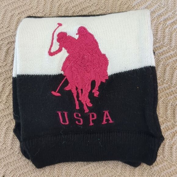 USPA Polo Black White Embroidered Logo Polo Pony Scarf - Picture 1 of 9
